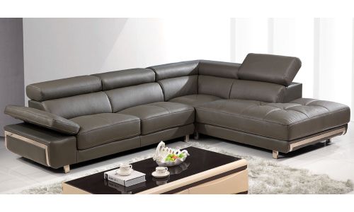 Canapé d'angle droit en cuir GIANNI - Gris souris
