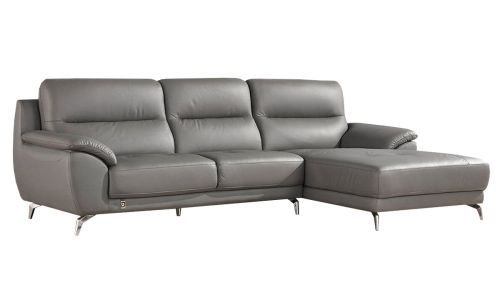 Canapé d'angle droit en cuir gris souris EDONIA