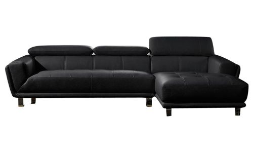 Canapé d'angle droit en cuir noir CELINE